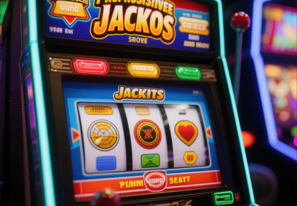 Progressive jackpot slot machine showing a growing prize pool with big winnings