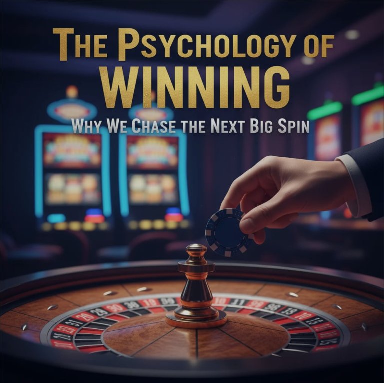 A player’s excited expression as slot reels spin, symbolizing the psychology and anticipation behind gambling and winning.