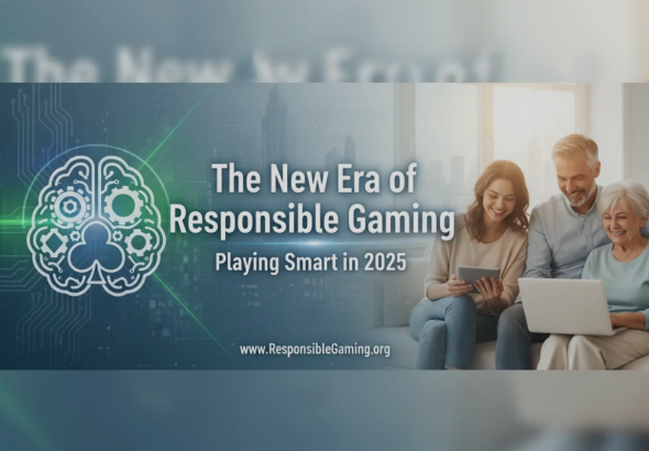Gamer using a controller with mindful gaming icons symbolizing balance and responsibility