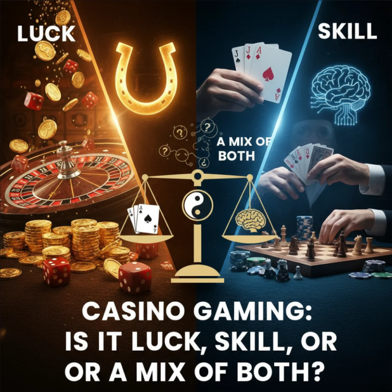 Casino gaming luck vs skill balance in different games.