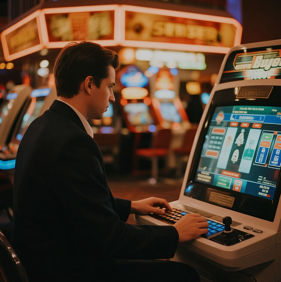 Player interacting with a skill-based slot game on a digital casino machine