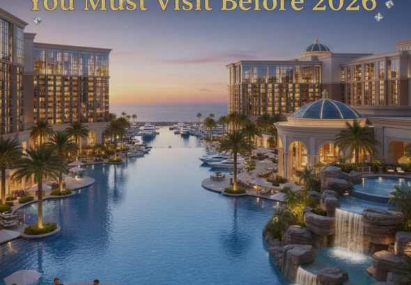 A glamorous luxury casino resort illuminated at night with modern architecture and vibrant lights