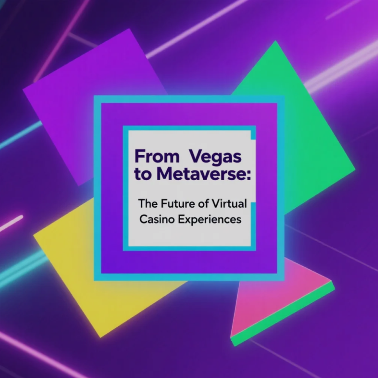 Virtual casino environment with neon lights, digital avatars, and futuristic gaming tables in a metaverse setting